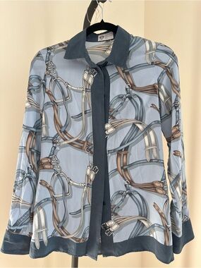 Gucci Light Blue Equestrian Print Silk-Blend Blazer